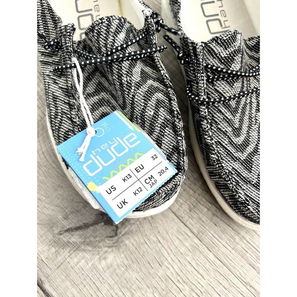 Hey Dude Shoes-Wendy Youth-Woven Black Zebra Stripe-size K13-NEW! - Picture 4 of 7